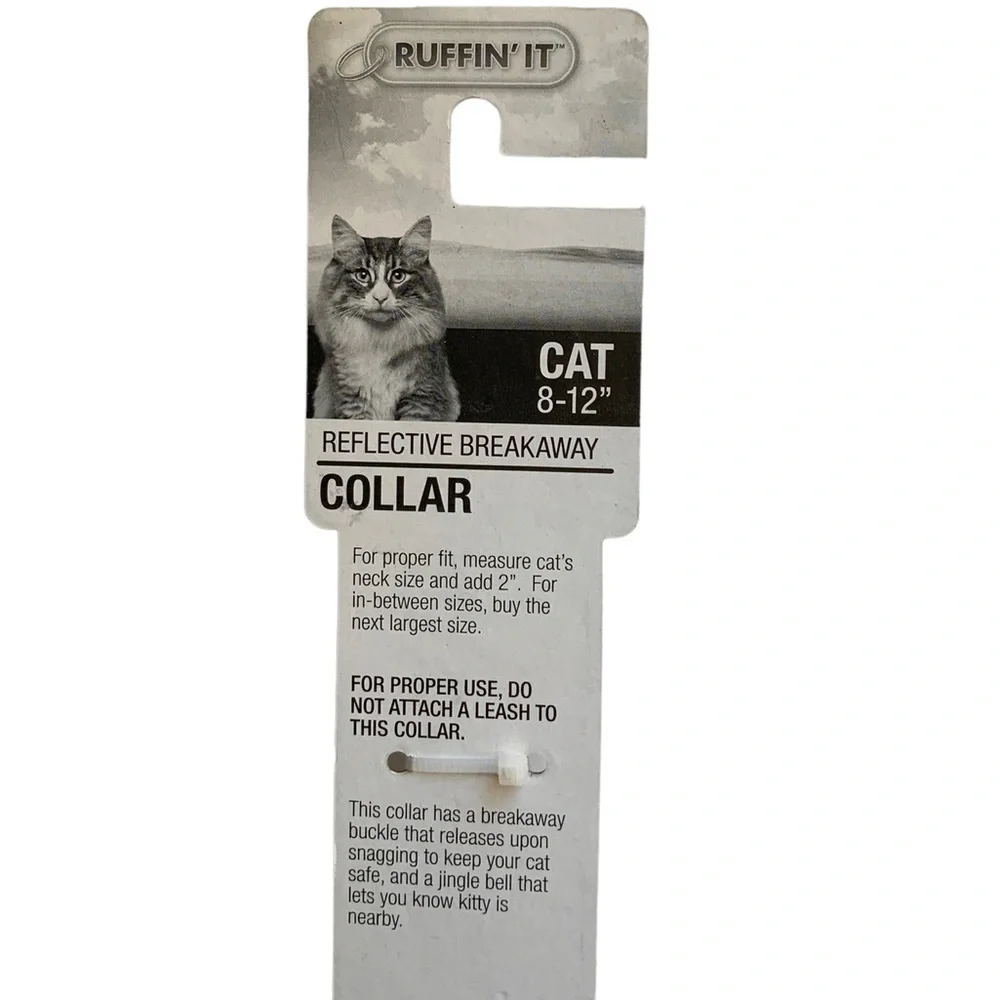 Cat Collar Reflective Adjustable Paw Print Breakaway Clasp Bell Black White 8-12